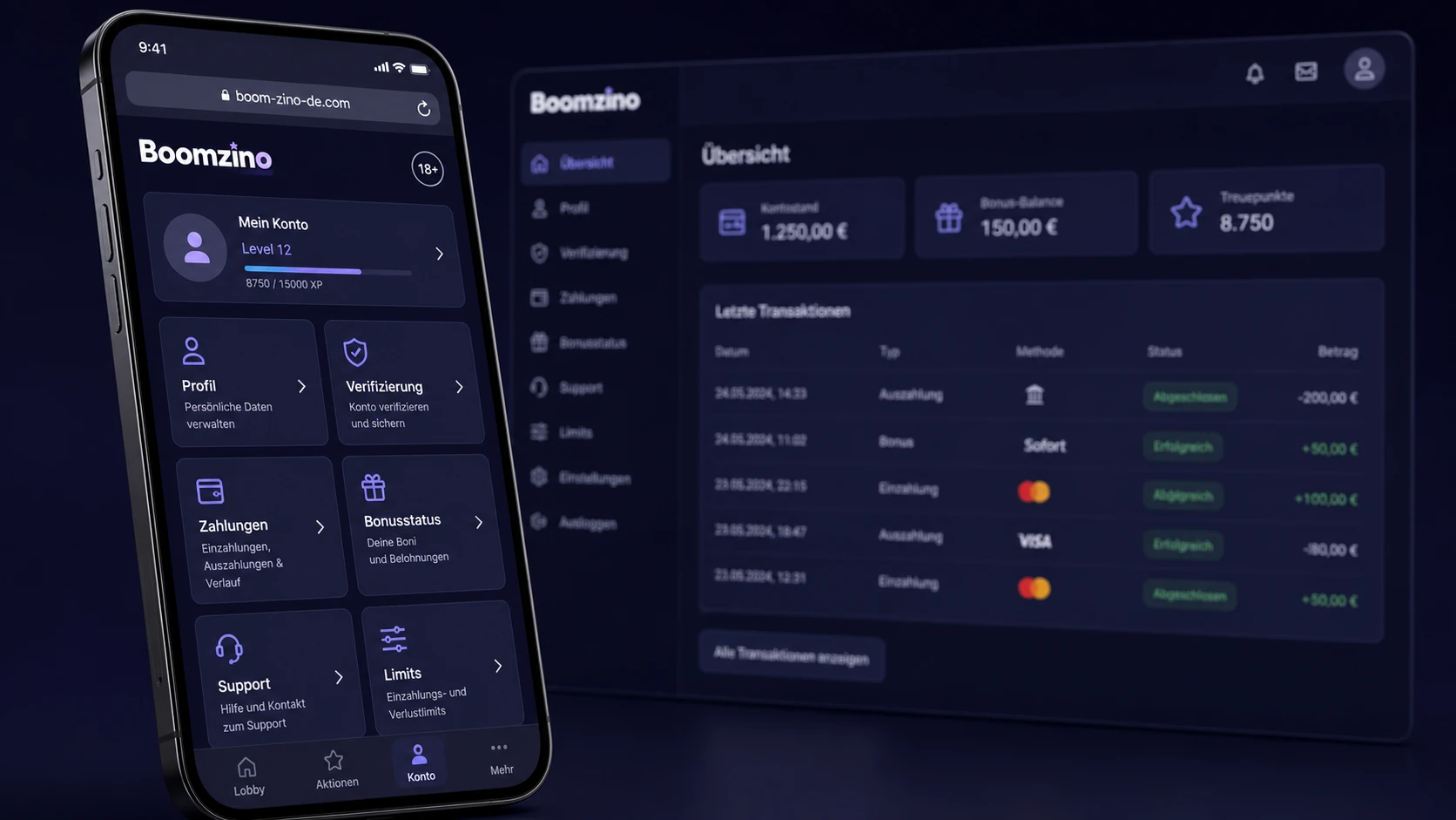 Boomzino Casino App Funktionen im mobilen Konto